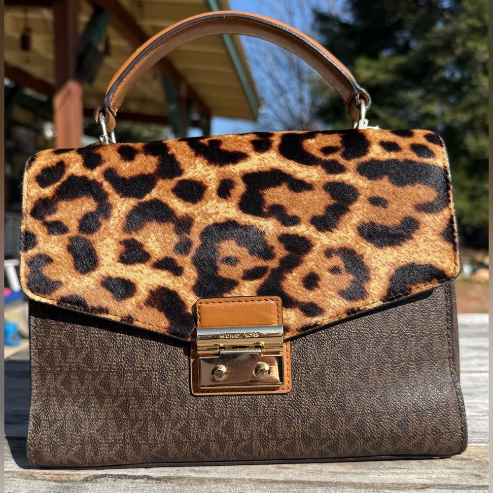 Michael Kors Sloan Medium Top Handle Satchel - Leopard Print & MK Monogram